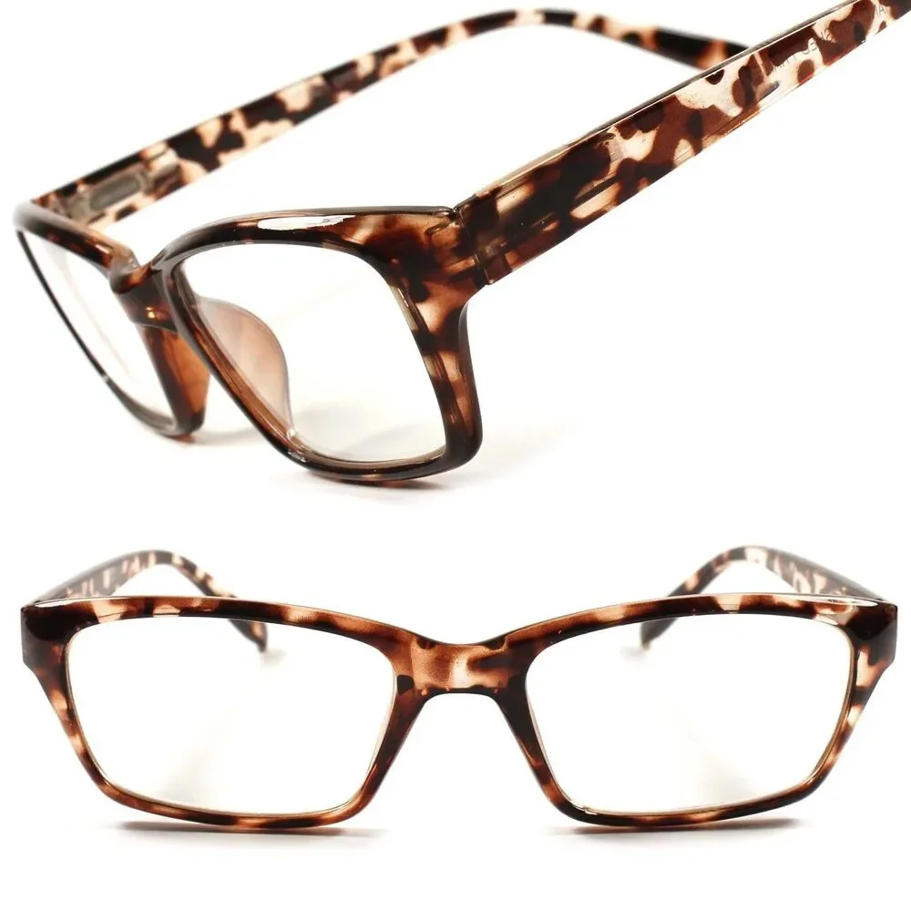 Vintage Retro Smart Nerd Mens Womens Clear Lens Glasses Tortoise Frame E68B